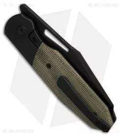 Renegade Provisions G.O.M. Frame Lock Knife Ti/Green Micarta (3.25" Black SW) -Bladehq Knives Sales Renegade Provisions GOM FLK Ti Green Micarta 3in Black SW BHQ 178587 td side