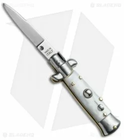 SKM 4.5" Italian Mini Stiletto Automatic Knife White Pearlex (Swedge)