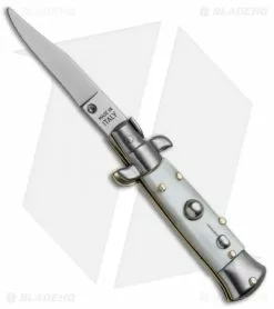 SKM 4.5" Italian Mini Stiletto Clip Point Automatic Knife White Pearlex