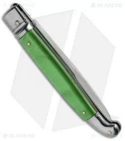 SKM 9.5" Fancy Lever Lock Automatic Knife Green Acrylic (4" Satin Bayo) -Bladehq Knives Sales SKM 9.5in Fancy Acrylic LL Stiletto Bayo Green BP 19171 jr side