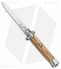 SKM 9" Italian Stiletto Automatic Knife Olive Wood (3.8" Satin Flat)