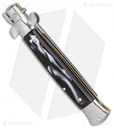 SKM 9" Italian Stiletto Automatic Knife Sim Dark Horn (3.8" Satin Bayo) SKM 9" Italian Stiletto Automatic Knife Sim Dark Horn (3.8" Satin Bayo) -Bladehq Knives Sales SKM 9in Italian Stiletto Sim Dark Horn Bayonet GX 31314 er side