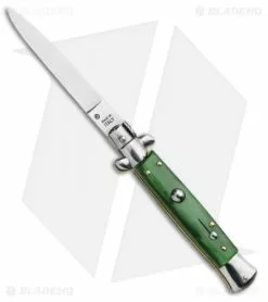 SKM 9" Italian Stiletto Automatic Knife Green Acrylic (4" Satin Flat)