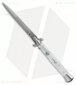 SKM AB 11" Italian Stiletto Automatic Knife White Pearlex (5" Satin Bayonet)