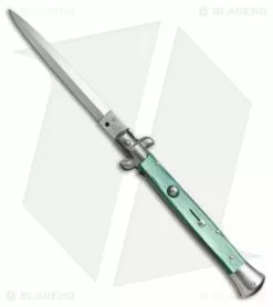 SKM AB 11" Italian Stiletto Automatic Knife Green Pearlex (5" Satin Dagger)