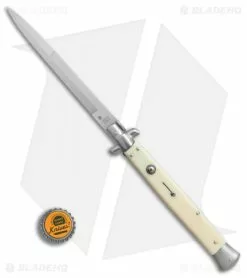 SKM 13" Italian Stiletto Automatic Knife Sim. Ivory (5.7" Satin Bayonet) -Bladehq Knives Sales SKM AB 13in italian stiletto sim ivory bayonet BP 22678 er bottlecap