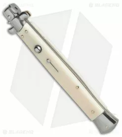 SKM 13" Italian Stiletto Automatic Knife Sim. Ivory (5.7" Satin Bayonet) -Bladehq Knives Sales SKM AB 13in italian stiletto sim ivory bayonet BP 22678 er spine