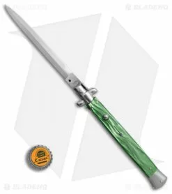 SKM AB 13" Italian Stiletto Automatic Knife Green Pearlex (5.7" Satin Dagger) -Bladehq Knives Sales SKM AB 13in stiletto green pearlex dagger BP 22698 er bottlecap