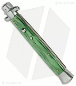 SKM AB 13" Italian Stiletto Automatic Knife Green Pearlex (5.7" Satin Dagger) -Bladehq Knives Sales SKM AB 13in stiletto green pearlex dagger BP 22698 er spine