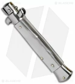 SKM AB 9" Italian Stiletto Automatic Knife White Acrylic (3.8" Satin Kris) -Bladehq Knives Sales SKM AB 9in Italian Stiletto Acrylic White Kriss BP 2546 jr side