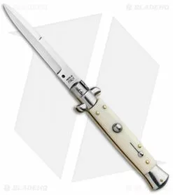 SKM 9" Italian Stiletto Bayonet Automatic Knife Sim Ivory (3.8" Satin)