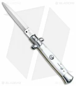 SKM/AB 8" Italian Stiletto Dagger Automatic Knife Pearlex (3.3" Satin)