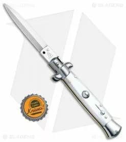 SKM/AB 8" Italian Stiletto Dagger Automatic Knife Pearlex (3.3" Satin) -Bladehq Knives Sales SKM AB Italian Stiletto White Pearlex Dagger Satin BHQ 51170 jr bottlecap
