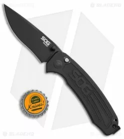 SOG Banner Spring Assisted Knife Black Aluminum (3.5" Black) BA1001 -Bladehq Knives Sales SOG Banner black aluminum black BA1001 BHQ 52223 er size