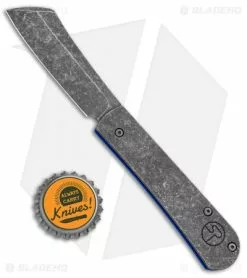Serge Panchenko Custom Slip-Joint Cleaver Titanium/Blue G-10 (2.6" Stonewash) -Bladehq Knives Sales Serge Panchenko Custom SJ Cleaver Blue G 10 Ti SW BHQ 85882 jr bottlecap