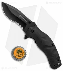 Smith & Wesson Black Ops Recurve Spring Assisted Knife (3.25" Black) -Bladehq Knives Sales Smith and Wesson Black Ops Recurve G 10 Handle Black BHQ 125114 jr bottlecap