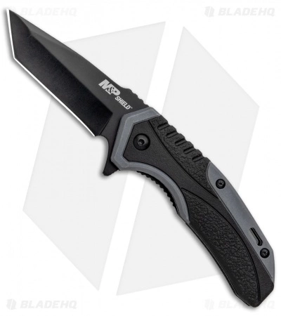 Smith & Wesson M&P Shield Spring Assisted Knife Gray (2.8" Blade) Smith & Wesson M&P Shield Spring Assisted Knife Gray (2.8" Blade) -Bladehq Knives Sales Smith and Wesson MP Shield SA Rubberized Black Gray Black BHQ 125124 jr