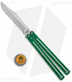 Squid Industries Krake Raken Bowie V2.5 Balisong Dual Tone Green (4.5" Satin) -Bladehq Knives Sales Squid Industries Krake Raken Bowie V2.5 Balisong Dual Tone Green Satin BHQ 179150 jr bottlecap