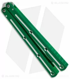 Squid Industries Krake Raken Bowie V2.5 Balisong Dual Tone Green (4.5" Satin) -Bladehq Knives Sales Squid Industries Krake Raken Bowie V2.5 Balisong Dual Tone Green Satin BHQ 179150 jr side