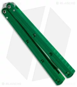 Squid Industries Krake Raken Bowie V2.5 Balisong Green (4.5" Satin) -Bladehq Knives Sales Squid Industries Krake Raken Bowie V2.5 Balisong Green Satin BHQ 179155 jr side
