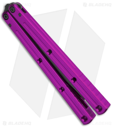 Squid Industries Krake Raken Bowie V2.5 Balisong Knife Purple (4.5" Inked) Squid Industries Krake Raken Bowie V2.5 Balisong Knife Purple (4.5" Inked) -Bladehq Knives Sales Squid Industries Krake Raken Bowie V2.5 Balisong Purple Inked BHQ 180385 jr side