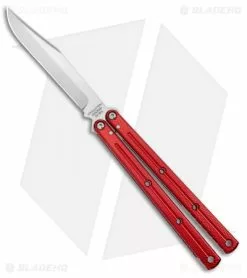 Squid Industries Krake Raken V2.5 Bowie Balisong Knife Red (4.5" Satin)