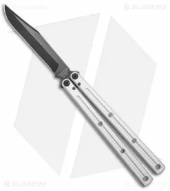 Squid Industries Krake Raken Bowie V2.5 Balisong Knife Matte Silver (4.5" Inked)