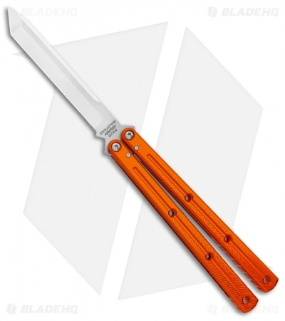 Squid Industries Krake Raken Tanto V2.5 Balisong Knife Orange (4.5" Satin) Squid Industries Krake Raken Tanto V2.5 Balisong Knife Orange (4.5" Satin) -Bladehq Knives Sales Squid Industries Krate Raken Tanto V2.5 Balisong Orange Satin BHQ 134796 jr