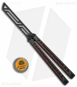 Squid Industries Nautilus Butterfly Balisong Trainer CF/Inked Red (4.4" Black) -Bladehq Knives Sales Squid Industries Nautilus Butterfly Balisong Trainer CF Inked Red BHQ 145415 jr bottlecap