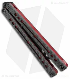 Squid Industries Nautilus Butterfly Balisong Trainer CF/Inked Red (4.4" Black) -Bladehq Knives Sales Squid Industries Nautilus Butterfly Balisong Trainer CF Inked Red BHQ 145415 jr side