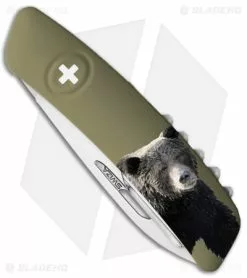 Swiza TT03 Tick Tool Bear Swiss Pocket Knife OD Green (3" Satin) -Bladehq Knives Sales Swiza TT03 Tick Tool Bear Swiss Pocket OD Green Satin BHQ 102849 jr closed