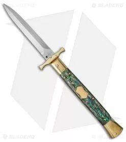 AGA Campolin 13" Bat Swinguard Automatic Brass/Abalone (5.75" Satin Dagger)