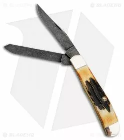 Bear & Son Mini Trapper Genuine India Stag Pocket Knife (2.75" Damascus) 507D