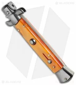 SKM 9" Italian Stiletto Automatic Knife Orange Pearlex (4" Satin Dagger) -Bladehq Knives Sales bladeplay stilleto 9in orange dagger bottom cm