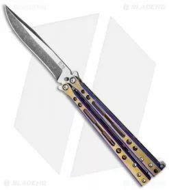 Hom Design Specter Evo Titanium Balisong Knife Purple Gold (4.4" Two-Tone)