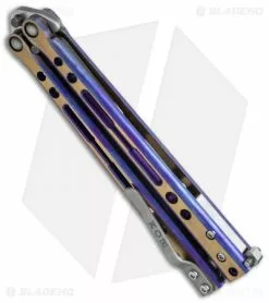 Hom Design Specter Evo Titanium Balisong Knife Purple Gold (4.4" Two-Tone) -Bladehq Knives Sales hom specter evo purple gold side cm