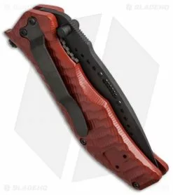 HTM Knives HTM Darrel Ralph Gun Hammer Bowie Spring Assisted Knife Red (3.5" Black) -Bladehq Knives Sales htm gun hammer assist crimson red dlc r cm side 1