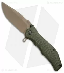 HTM Knives HTM Darrel Ralph Gun Hammer Bowie Spring Assisted Knife OD Green (3.5" FDE)