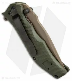 HTM Knives HTM Darrel Ralph Gun Hammer Bowie Spring Assisted Knife OD Green (3.5" FDE) -Bladehq Knives Sales htm knives gun hammer od fde ghebohao BHQ 37376 dl side
