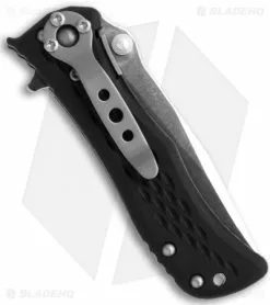 Ontario Knife Company Ontario Small Spring Assisted Knife (2.5" Satin Serr) OAOSS -Bladehq Knives Sales ontarion oaoss small assits opener serr satin black BHQ 1817 jr side