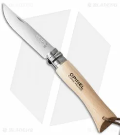 Opinel Knives No 7 Stainless Steel Knife Beech Wood + Leather Lanyard (3" Satin)