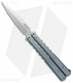 Pro-Tech FlyFather Balisong Butterfly Knife Blue-Silver W/ Clip (Stonewash) FF1