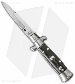SKM 4.5" Italian Mini Stiletto Automatic Knife Dark Horn (2" Satin Bayonet)